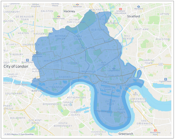 map of Tower Hamlets in blue