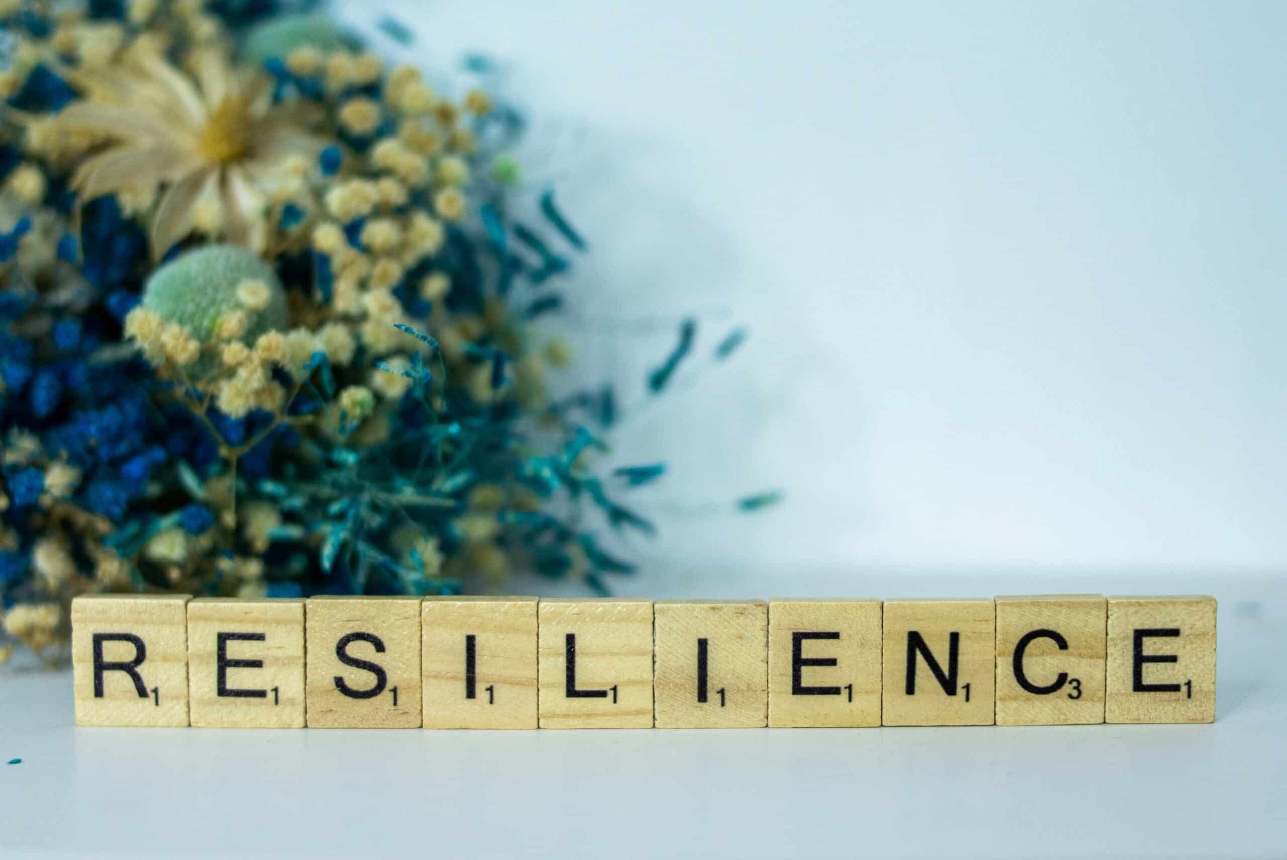 The word resilience spelt out using scrabble tablets