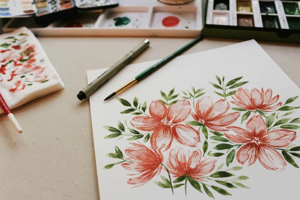 paper with painting of flowers